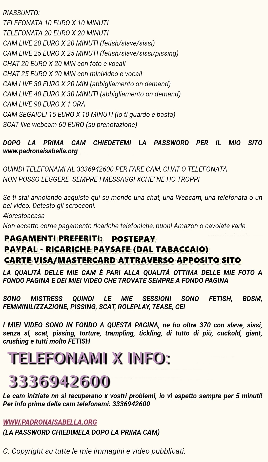 WEBCAMSHOW PADRONA ISABELLA
